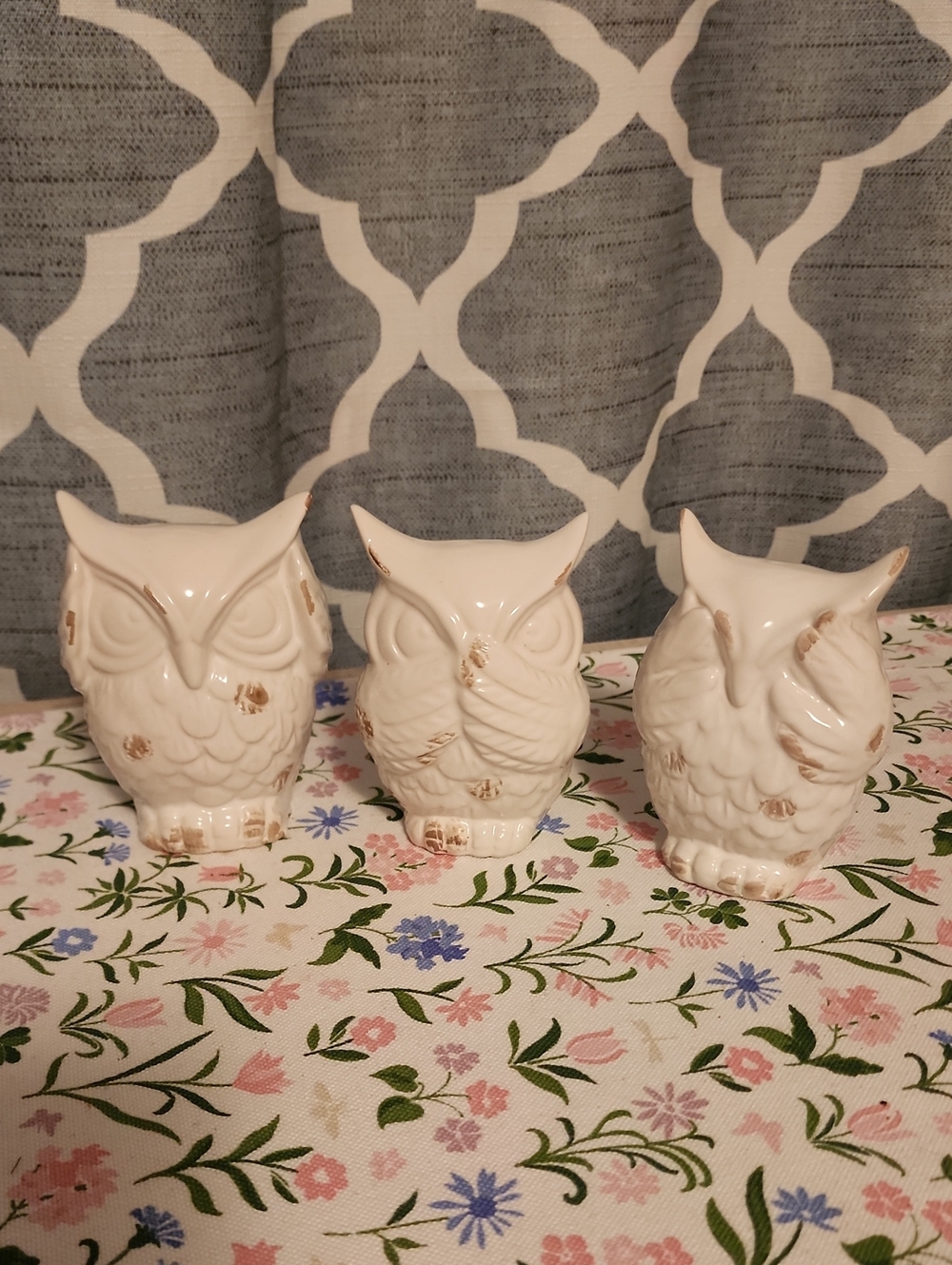 Ceramic White & Gold Accent Owl Figurines - Home Accents